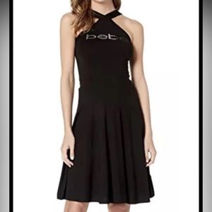 Bebe Criss Cross Halter Fit and Flare Dress